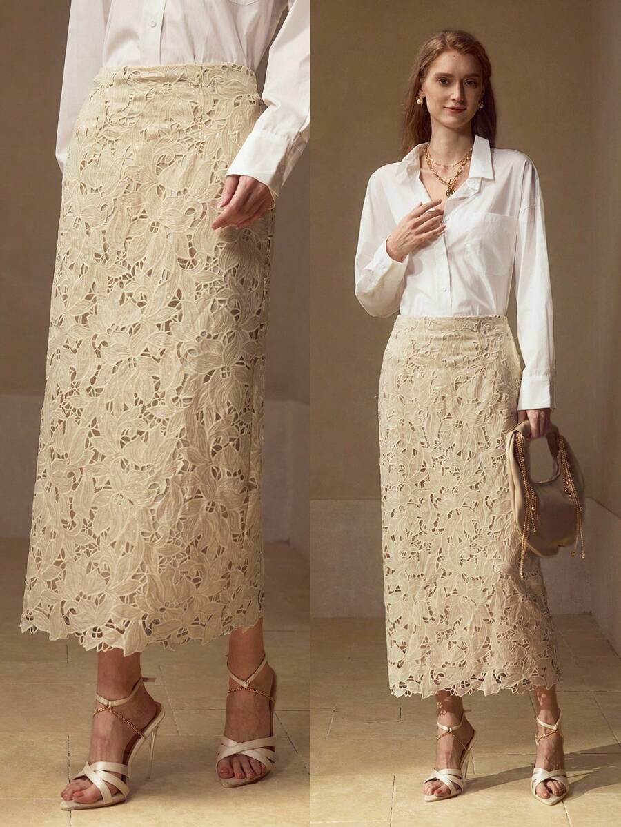MOTF PREMIUM SCALLOP TRIM LACE SKIRT - Apricot - View 1