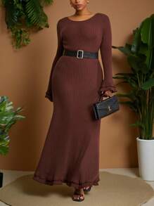 Veslaya Nuevas llegadas de otoño e invierno, ropa de mujer de otoño/invierno, Halloween, vestido de punto para mujer, vestidos de cumpleaños para mujer - Marrón - Ver 8