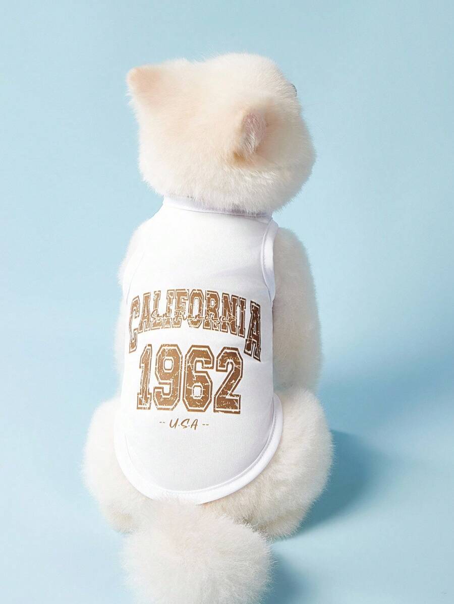 PETSIN 1 件宠物猫狗通用白色加州 1962 复古时尚印花图案休闲舒适狗背心
