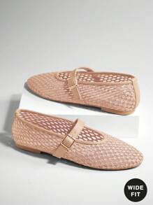 SHUZIA 女士宽松舒适拉菲草玛丽珍芭蕾平底鞋 - 棕色 - 查看 2