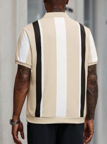 Manfinity Homme Men's Striped Short Sleeve Casual Polo Shirt For Commuting Men Zipper Polo Shirt - Multicolor - View 2