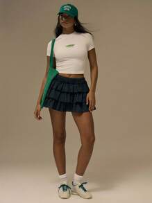 MUSERA 格纹层叠迷你裙，秋季可爱街头风，适合节日、农舍乡村风、复古风等各种场合，优雅夏季度假节日必备 - 墨綠色 - 查看 2