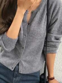 INAWLY Solid Button Through Cardigan For Spring And Autumn,Long Sleeve Tops Fall Winter Cloth For Women