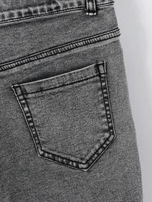 SHEIN Vacaura 复古街头风两件套，适合青少年男孩，包括一件做旧牛仔外套，经典领口和纽扣设计，搭配做旧牛仔裤。舒适时尚，适合休闲外出、上学、度假等各种场合。助力您的孩子成为时尚潮流引领者。秋冬季必备。 - 灰色 - 查看 8