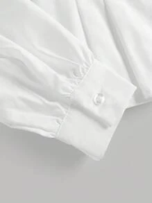 SHEIN 青少年女孩返校休闲纯色长袖梭织衬衫 - 白色 - 查看 4