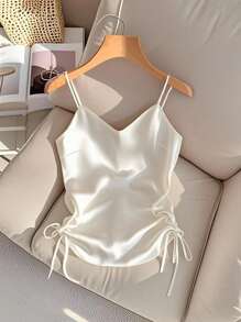 GlowEve Women Solid Color Simple Daily Tied Strap Camisole - Apricot - View 1