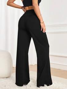 Dewbera Quần tập yoga ống loe rộng rãi có túi dành cho nữ, quần chạy bộ thể dục ngoài trời màu trơn thường ngày - màu đen - Xem 2