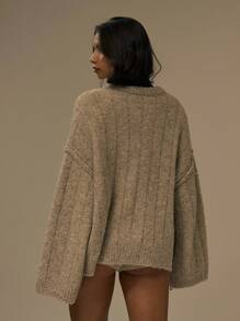 MUSERA Oversized Drop Shoulder Button Down Knit Cardigan Cute Streetwear Festival Farmhouse , Country, Vintage, Work Office Chic Spring Sweater - Khaki - View 4