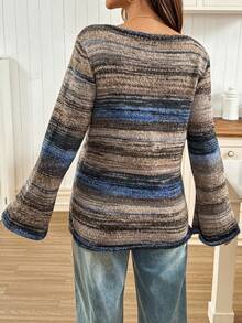 SHEIN 孕妇条纹圆领长袖休闲百搭毛衣 - 彩色 - 查看 2