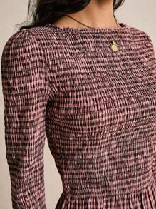 Poéselle 女式格子圆领喇叭袖套头衫 - 鏽棕色 - 查看 3