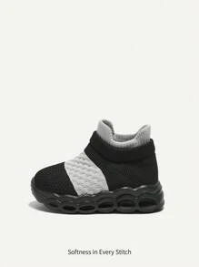 Infant Autumn/Winter Low-Top Sports Shoes, Fashion Luminous, Cute For Baby Daily & Holiday Wear, Lightweight Breathable Elastic Opening Easy On/Off - Black - View 6
