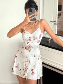 Chiquease SummerGirls Women's Floral Print Knit Camisole Crop Top A-Line Elegant Vintage Romantic Mini Dress Summer Dress Clothes For University