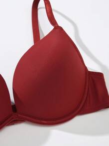 1 件女士简约纯色钢圈文胸 - 酒紅色 - 查看 5