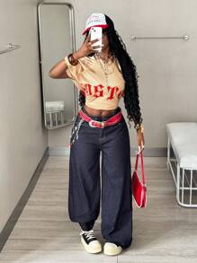 Coolane 女式夏季酷女孩街头服饰外出运动复古透气网眼图案棒球超大 V 领卡其色针织 T 恤 - 彩色 - 查看 5