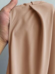 Elenzga 大码落肩褶饰优雅修身连衣裙 - 杏色 - 查看 7