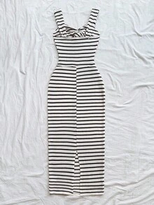 Soleia 女式条纹无袖中长连衣裙 - 黑與白 - 查看 2
