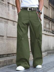 PAVTROS 男士休闲通勤简约纯色宽松阔腿裤，秋季