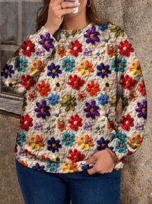 EMERY ROSE 2025年秋季复古纹理花卉印花大码女式卫衣 - 彩色 - 查看 6