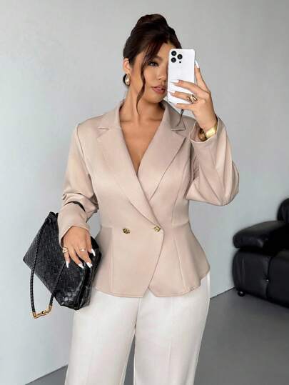 Firerie Plus Size Women's Minimalist Apricot Formal Blazer, Office Wear Winter Fall Autumn