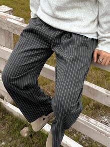 DAZY Pantalon droit à poches obliques rayé gris foncé pour hommes, automne
