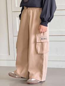 SHEIN Young Boys' Casual Side Pocket Cargo Pants Baggy Cargo Pants Khaki Cargo Pants Loose Pants Wide Leg Cargo Pants - Khaki - View 4