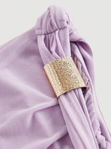 SHEIN MOD Váy dài vừa vặn vai bất đối xứng có khóa kim loại trang trí cho nữ - Màu Lilac Tím - Xem 3