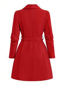 EMERY ROSE Plus Size Women's Solid Color Lapel Long Sleeve Zipper Front Elegant Overcoat Fall Winter Cloth For Women Autumn - Red - View 2