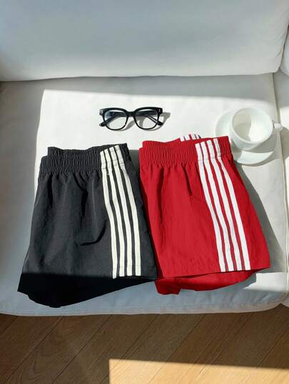 Comfortcana 2 piezas Shorts de mujer con cintura de color contrastante, para verano