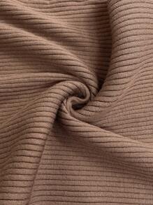 SHEIN 孕妇纯色拱形下摆圆领长袖修身优雅针织连衣裙 - 駝色 - 查看 5