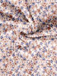 EMERY ROSE 大码女装日常休闲优雅复古度假风热带花卉图案圆领双层小飞袖宽松衬衫，女装夏装，女装度假服装，W