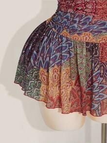 SHEIN ICON 大码女式波西米亚度假性感撞色印花抹胸迷你连衣裙，夏季，波西米亚风格服装 - 彩色 - 查看 7