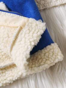 年轻女孩冬季仿皮羊毛机车背心夹克 - 寶藍色 - 查看 8