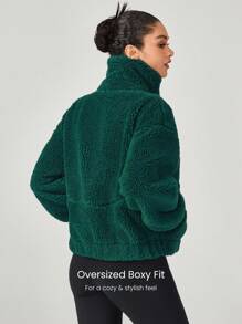 GLOWMODE 舒适厚实摇粒绒柔软保暖宽松超高领弹力下摆夹克带侧袋日常休闲冬季