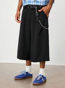 ROMWE MEN Casual & Commute Fashion Minimalist Solid Color Wide Leg Men's Suit Shorts - Black - View 3