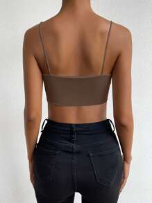 Chiquease Áo crop top màu cami - Cà phê nâu - Xem 2