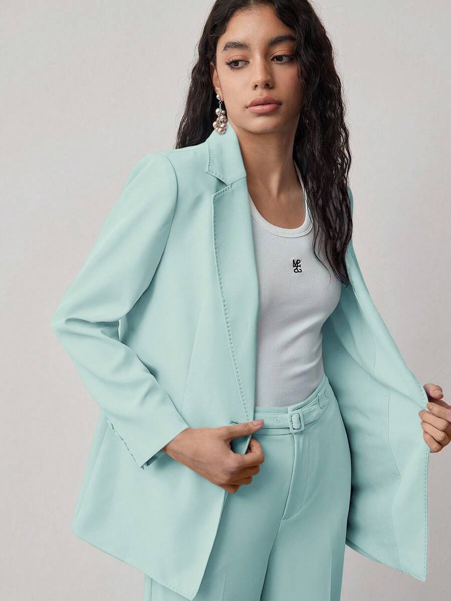 MOTF STUDIO 结构化单纽扣西装外套 - 綠色 - 查看 1