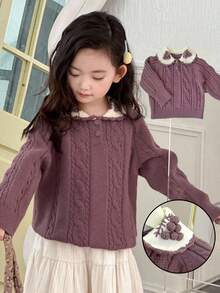 DAZY Suéter de niña con cuello de bloques de color, otoño/invierno - Morado - Ver 5