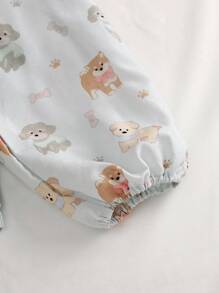 Teen Girl Casual Cartoon Dog Print Long Sleeve Top And Pants 2 Pieces Pajama Set, Blue Kids Dog Print Pajamas Dog Pajamas Kids - Blue - View 4