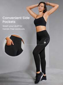 GLOWMODE 26" Fleece Rest & Refresh High Waist Workout Leggings With Side Pockets Fall Winter - Black - View 3