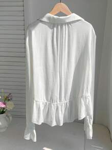 Comfortcana 女士休闲百搭白色荷叶边系带衬衫，返校白色荷叶边夏季衬衫，长袖荷叶边系带前衬衫，波西米亚风，商务休闲女装，教师装，乡村音乐会，秋季，早午餐，西部服饰