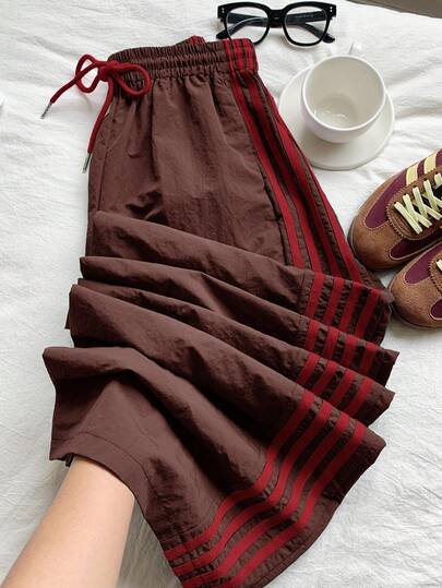 Comfortcana 女士松紧腰休闲宽松条纹运动裤