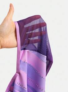 SHEIN Leotardo de manga larga con estampado de rhinestones morados para niñas preadolescentes, ropa deportiva para entrenamiento y competición, para todas las temporadas - Multicolor - Ver 6