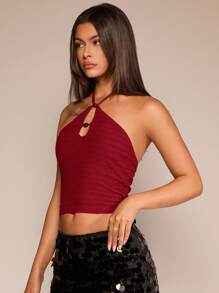 Glamine 棕色无袖针织吊带背心，带有木珠纹理，性感优雅的女士背心 - 酒紅色 - 查看 6