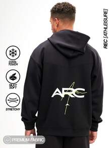 ARC 男士宽松男友风卫衣，自信街头风，透气舒适，带口袋 - 黑色 - 查看 1