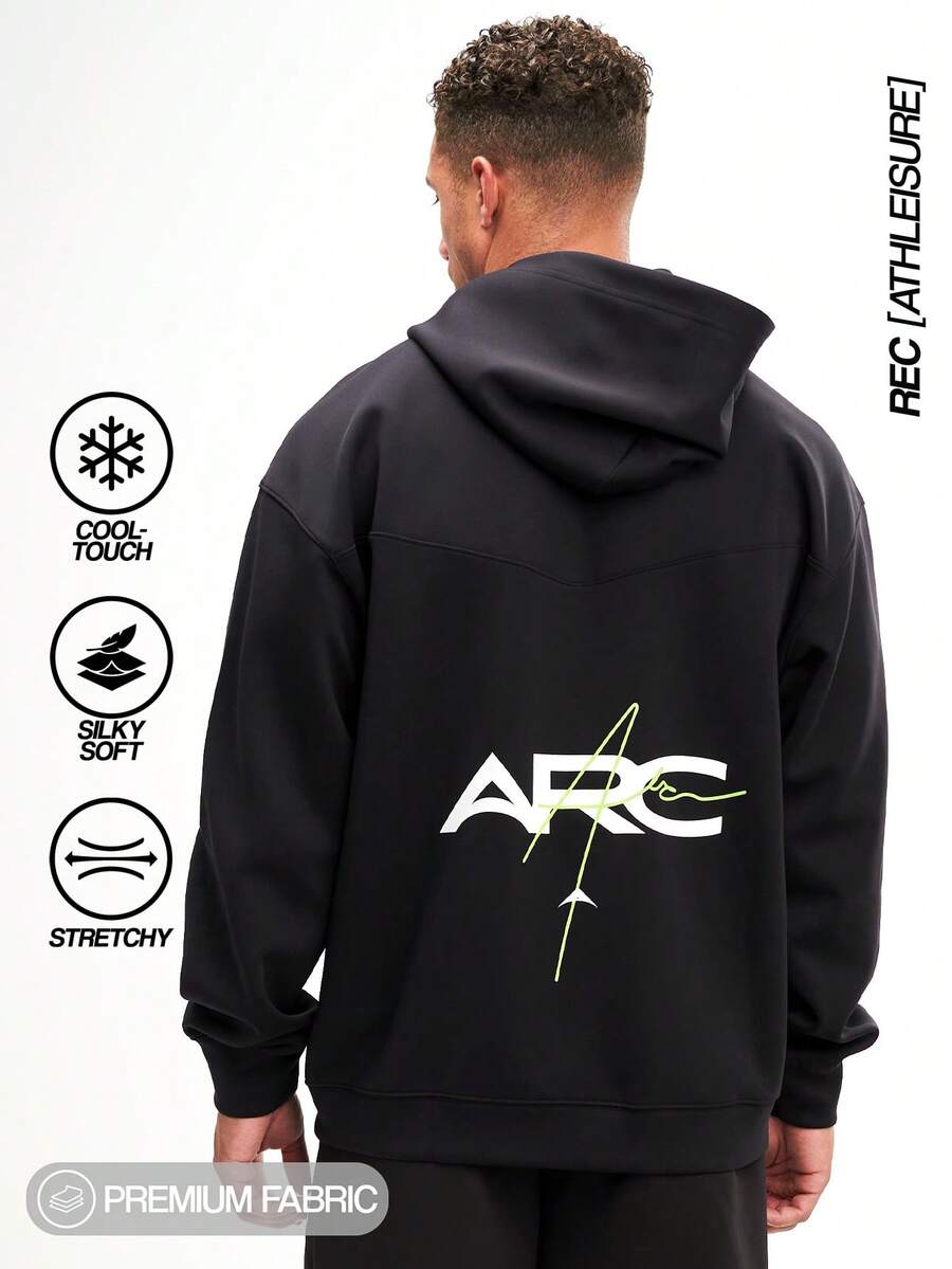 ARC 男士宽松男友风卫衣,自信街头风,透气舒适,带口袋 - 黑色 - 查看 1