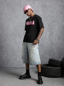 GODZILLAxKONG X SHEIN 男式字母与怪物图案短袖 T 恤 - 黑色 - 查看 5