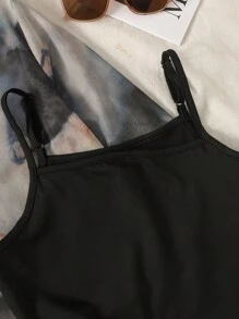 SHEIN Leap Crew Tween Girl Tie-Dye Knit & Mesh Long Sleeve Top With Camisole 2 Pieces Set - Black - View 4