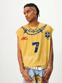 ROMWE MEN Prep Men's College Letter Basketball Sleeveless Tank Top