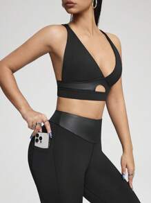 Innovista 女士奢华自然色调亮面运动套装精致设计健身服运动装训练透气运动短款上衣文胸搭配紧身裤手机卡口袋下装金属两件套日常瑜伽骑行服 HIIT 办公室到法院早午餐到健身房功能运动休闲全天弹力运动服秋季舒适运动露背有氧跑步