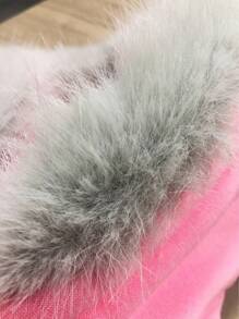 ROMWE MEN Prep Men's Fluffy Collar Embroidered Graphic Open Front Sweatshirt, Loose Cropped Style , Fall Winter - Pink - View 4